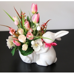 STROIK WIOSNA Ceramiczny BIAŁY ZAJĄC z kwiatami odc. RÓŻ BIEL